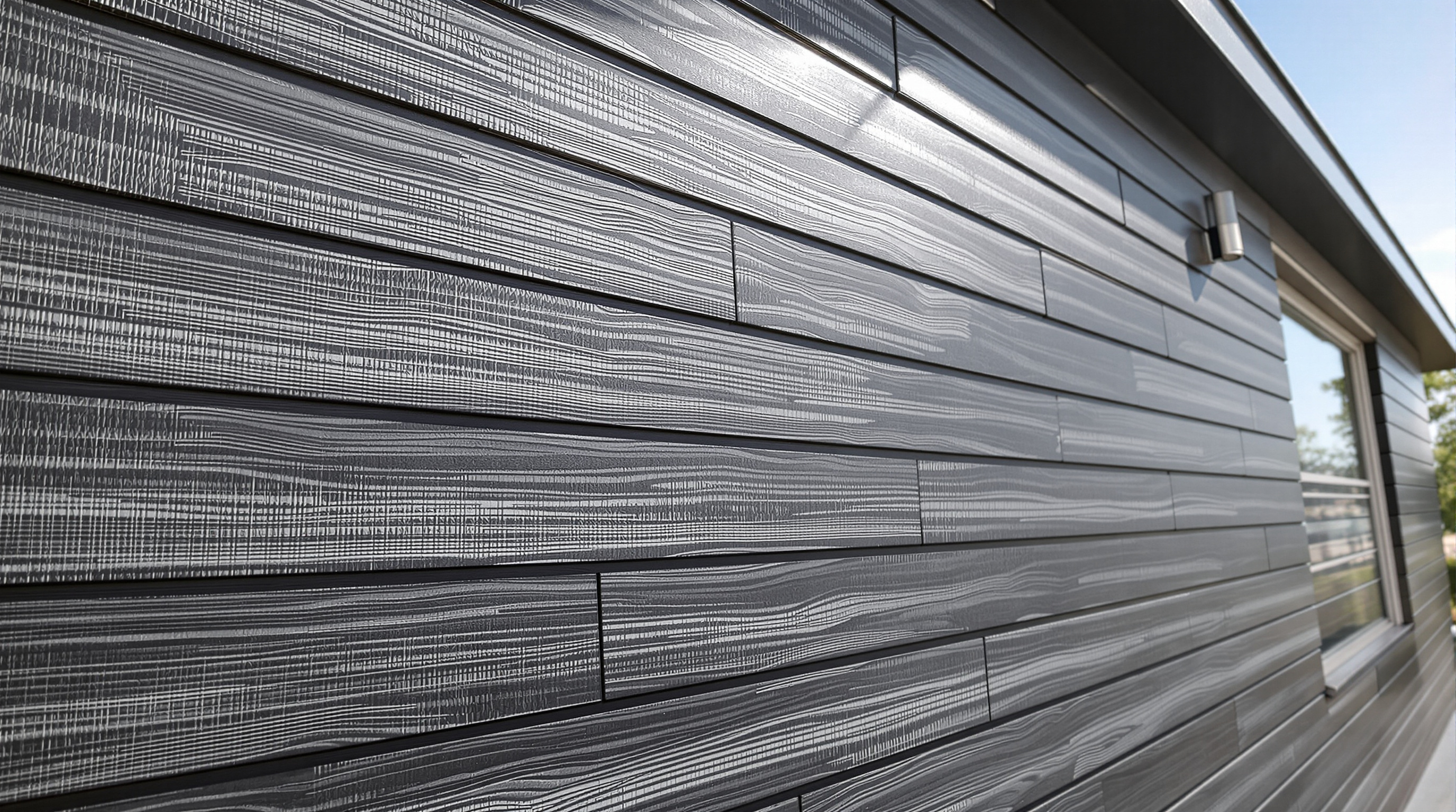 Façade moderne bardage pvc cellulaire gris anthracite finition imitation bois