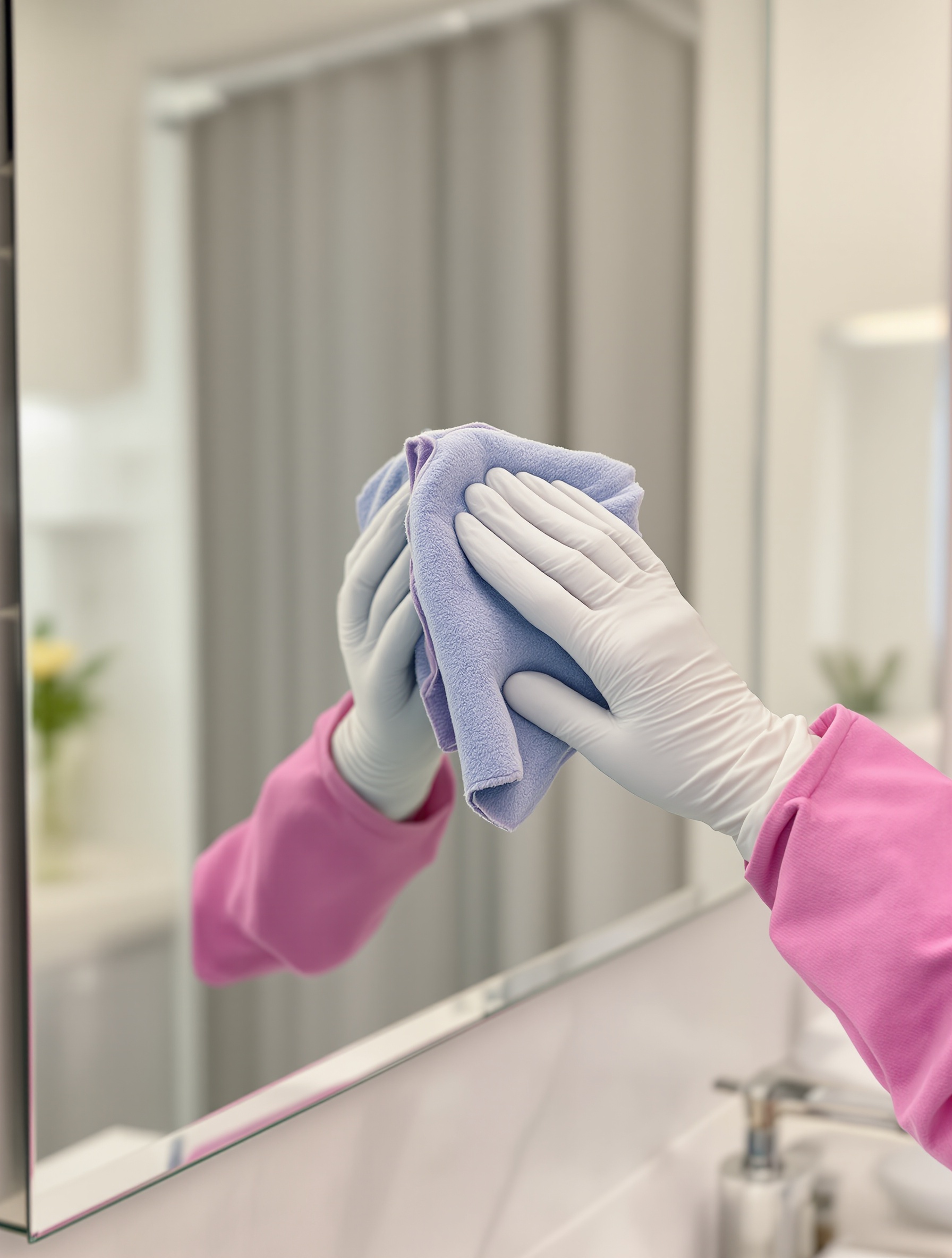 Nettoyage d'un miroir avec chiffon microfibre sans rayures