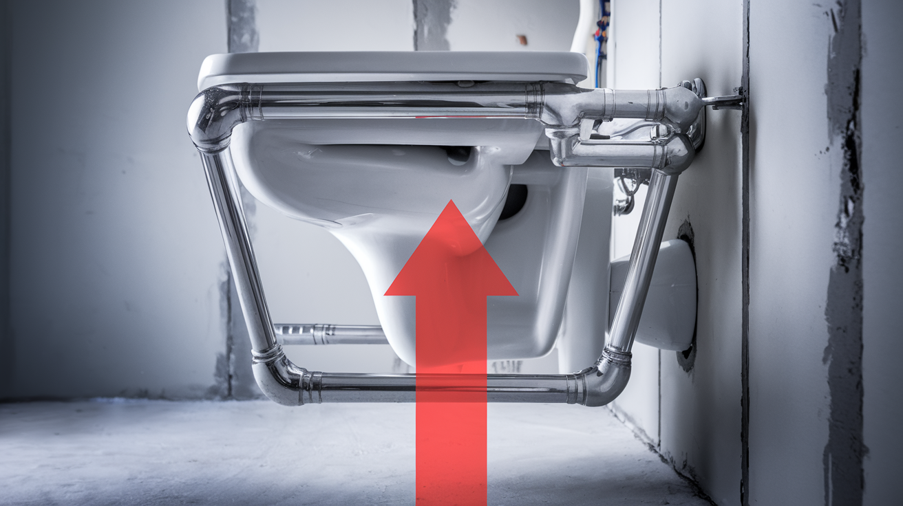 Bâti-support WC avec indication de la sortie d'évacuation