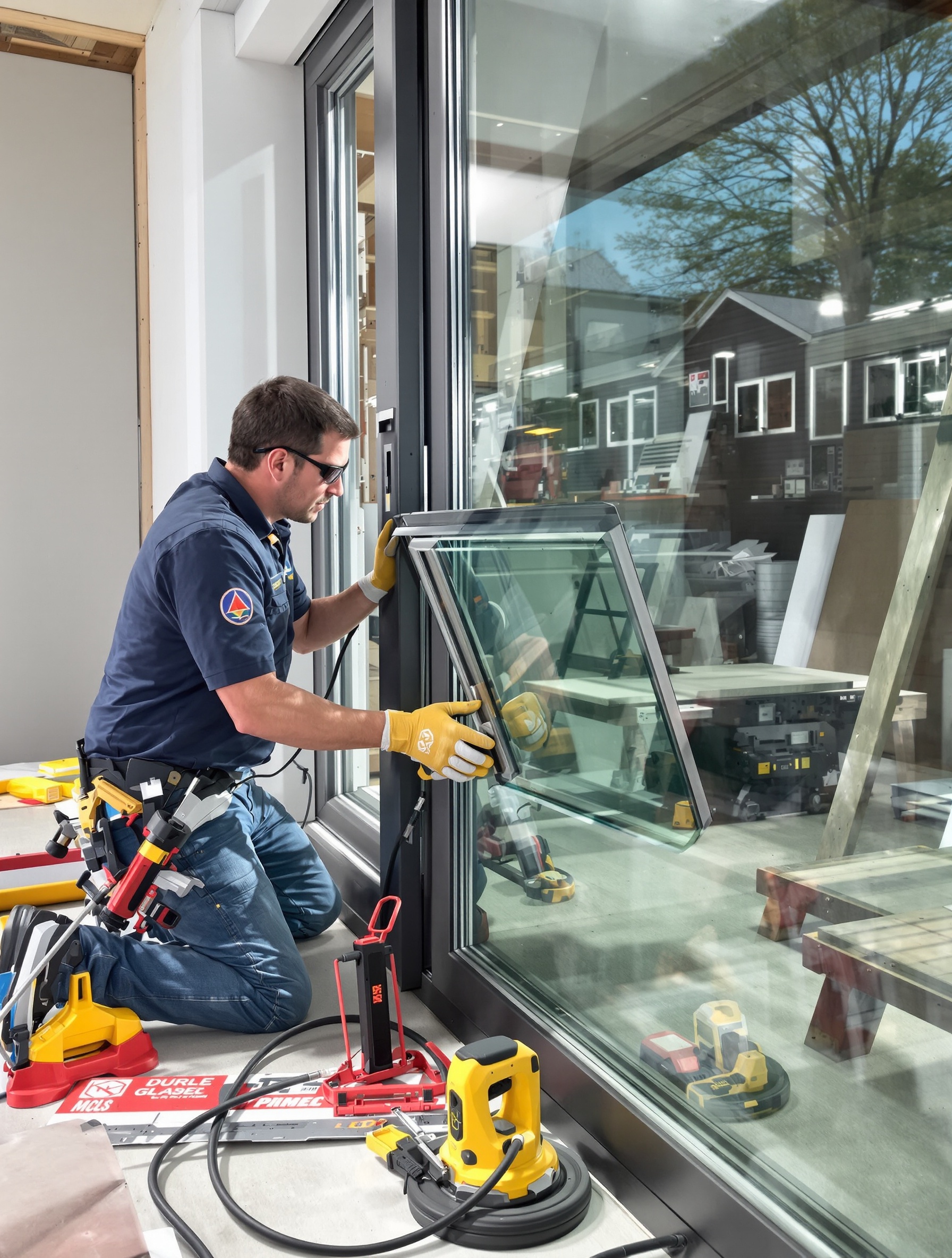 Pose d'une chatière sur baie vitrée par un vitrier professionnel