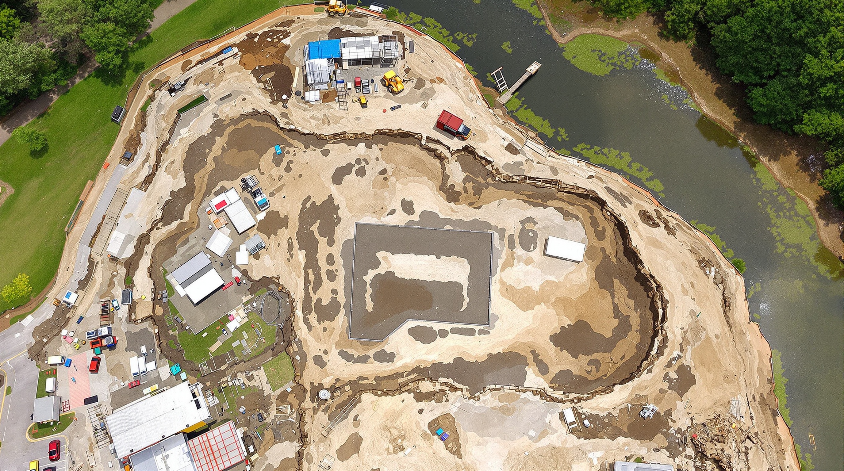 Vue aérienne d'une zone piscine potentiellement humide